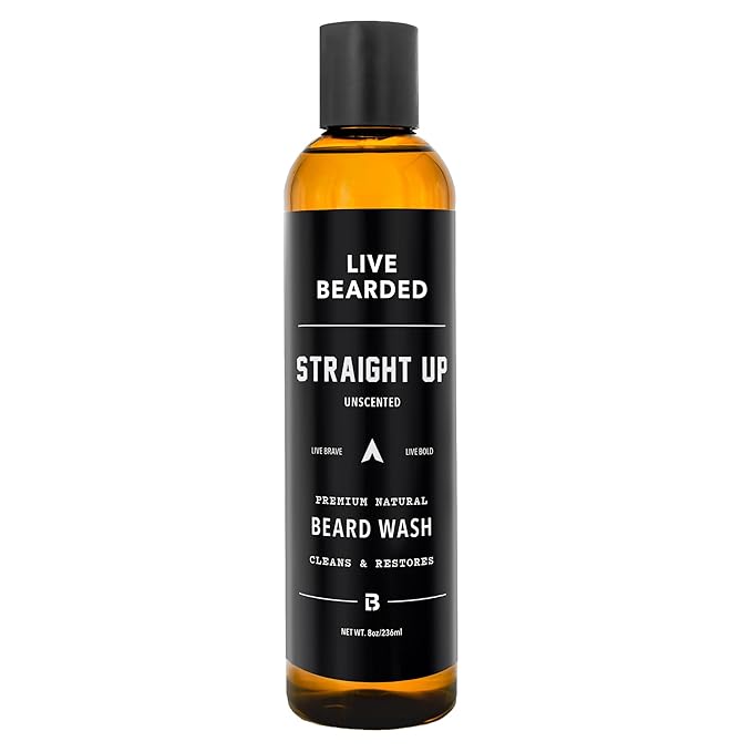 Live Bearded Beard Wash, 8 fl oz - Water-Based Face Cleanser with All-Natural Ingredients for a Gentle, Deep Clean - Made in the USA | Straight Up Unscented - Fragrance-Free