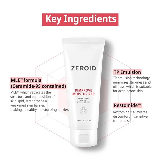 ZEROID | Pimprove Moisturizer Cream | Hyaluronic Acid Moisturizer Face Cream | Korean Face Lotion for Women and Men | Korean Skin Care | Skin Barrier Moisturizing Facial Care | 3.38 fl oz (100ml)