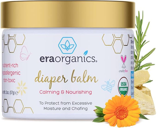 Era Organics Baby Diaper Balm - USDA Organic Ointment Cream Extra Soothing and Nourishing for Dry, Sensitive Skin - All Natural to Help Excess Moisture, Rash or Chafing