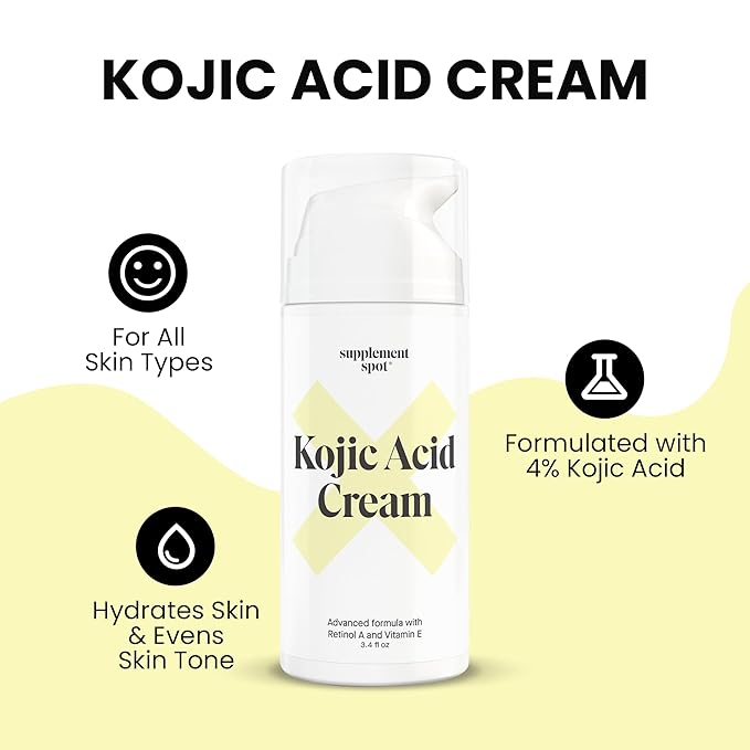 Kojic Acid Face Cream for Dark Spots, Retinol A & Vitamin E Dark Spot Treatment for Women - Anti-Aging & Even Skin Tone – Natural Kojic Acid Cream for Women, 3.4 Oz
