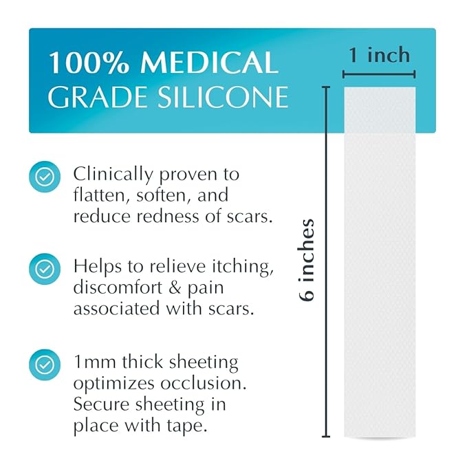 Advanced Silicone Scar Treatment Sheets for OLD, NEW Scars, Surgery, Keloids, C-Section, Burns, by NewGel Plus by MyNew Gel, 1" x 6" Sheet (4 Count) - CLEAR