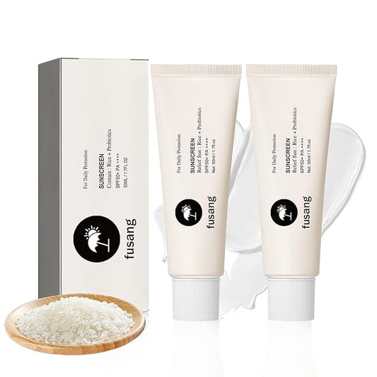 2PCS Rice Probiotics Sunscreen SPF50+ PA++++ Sunblock,Moisturizing Travel Size Organic Sunscreen Lotion for Face & Body,Non-Greasy Rice Face Sunscreen for All Skin Type and UV Defense