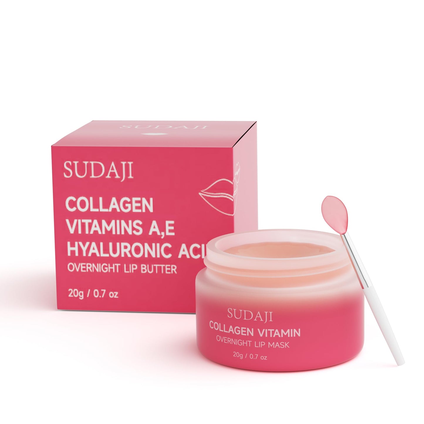 SUDAJI Collagen Lip Mask, Lip Balm Hydrating, Overnight Lip Moisture with Hyaluronic Acid & Vitamins E, A- Sleeping Nourishing Lip Butter Balm for Dry Lips