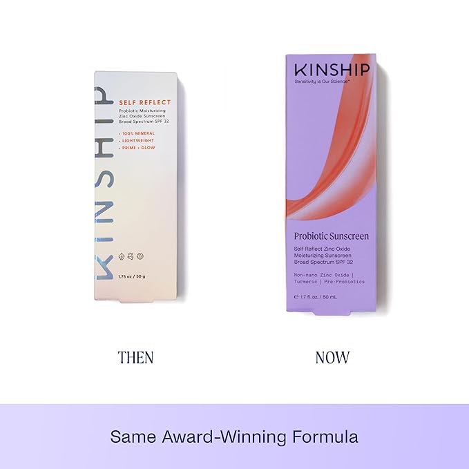 Kinship Self Reflect Probiotic Moisturizing Sunscreen SPF 32 - For Face - Lightweight 100% Mineral SPF for Sensitive Skin - Sheer Zinc Oxide Sunblock - Clean & Reef Safe - Vegan
