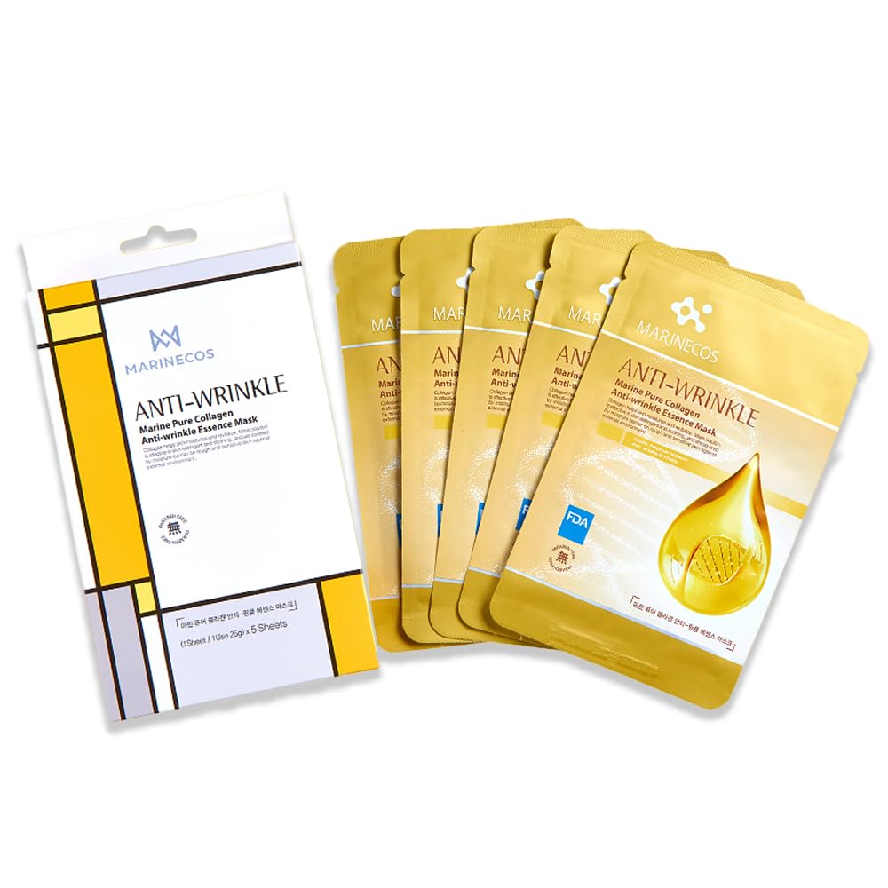 ZIOSTAND Marine Collagen Gold Essence Mask ㅣ Firming Sheet for Skin Elasticity ㅣ Lifting Daily Skincare ㅣ Korean Youthful Glow Face Mask ㅣ 5 of Pack