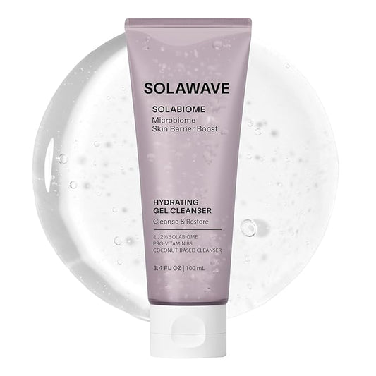 Solawave Probiotic Gel Facial Cleanser with Prebiotics and Pro Vitamin B5, Hydrating and Soothing Formula to Remove Makeup and Reduce Blemishes - Non-Comedogenic for All Skin Types (3.4 FL OZ)