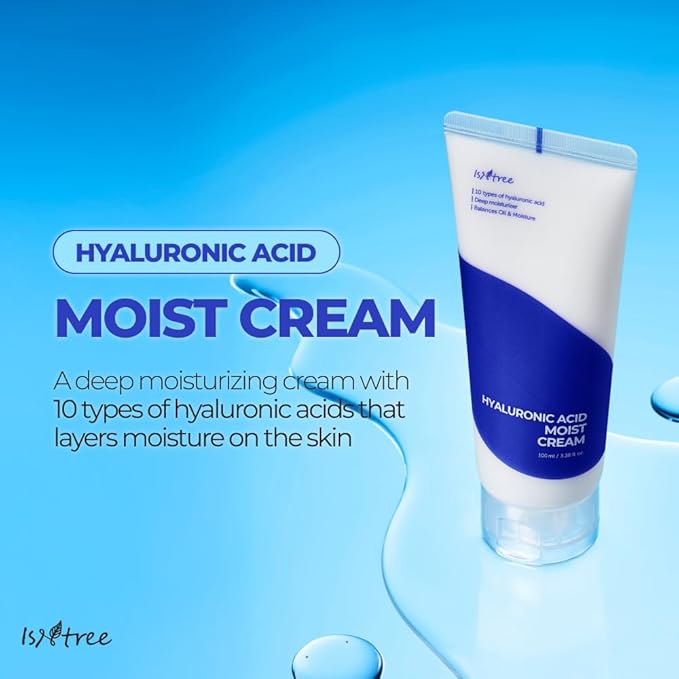 ISNTREE Hyaluronic Acid Moist Cream 100ml, 3.38 fl.oz | Korean Skincare | Deep Hydration for Dry Skin | Balances Oil & Moisture | Lightweight & Non-Greasy | Fragrance-Free