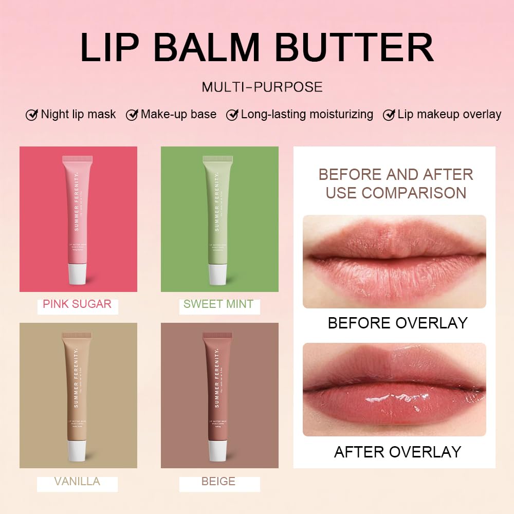 Summer Tinted Lip Butter Balm - Conditioning Lip Mask,Ultra-Hydrating,Instant Moisture, Shine,Hydration - Sheer-Tinted,Soothing Lip Care - Pink Sugar (0.5 Oz)