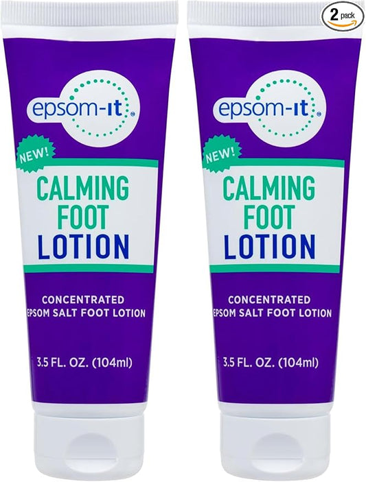 EPSOM-IT Calming Foot Lotion - Topical Magnesium Cream for Sore Feet & Ankles, Epsom Salt Magnesium Sulfate Rub with Urea, Soften Tough Skin & Cracked Heels, Leg Cramps and Achy Feet, 3.5oz