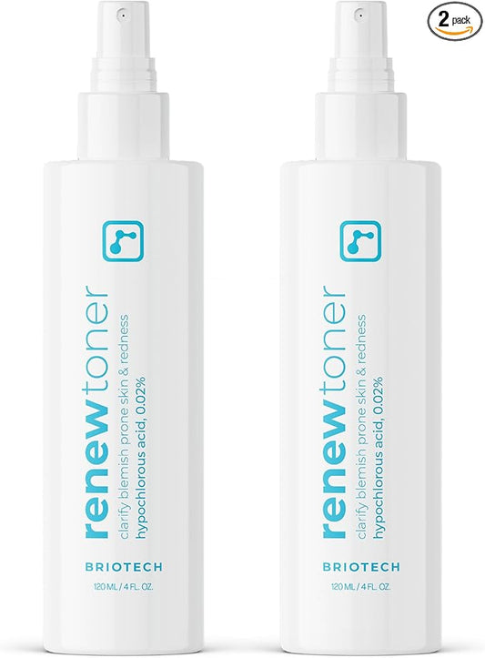 BRIOTECH Renew Toner, Hypochlorous Acid Spray, Minimize Appearance of Blemishes, Soothing Facial Mist for Sensitive Skin, Calm Redness & Bumps, Hypoallergenic & Vegan, 4 fl oz (2 Pack)