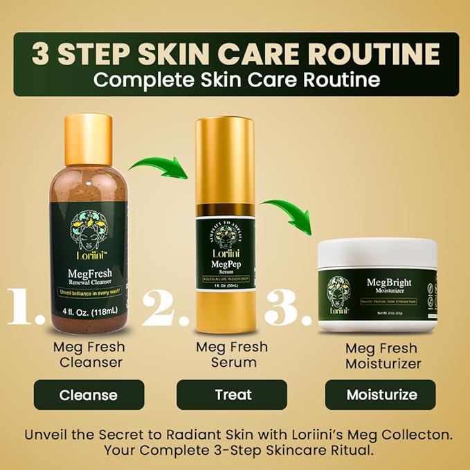 Meg collection - Skincare Set for Women | MegPep Hyaluronic Acid Face Serum - Anti-Aging | MegFresh Hydrating Cleanser- Exfoliating Face Wash | Megbrigt Moisturizer- Dark spots