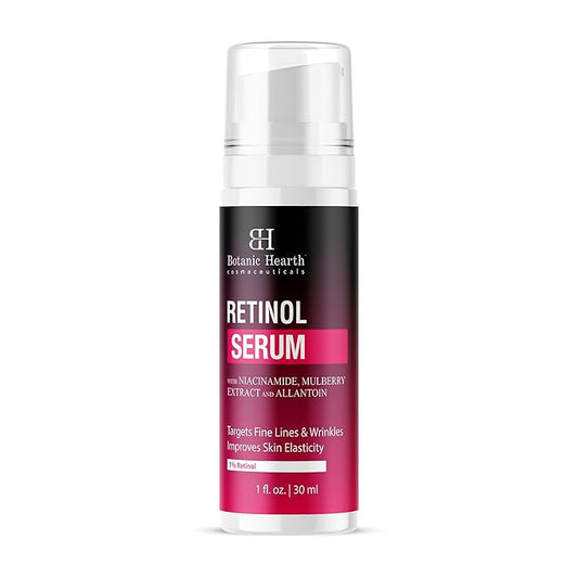 Botanic Hearth 1% Retinol Serum For Face With Niacinamide, Allantoin & Mulberry Extracts | Pore Refining & Brightening Face Serum For Wrinkles, Anti Aging | For All Skin Types |1 Fl Oz