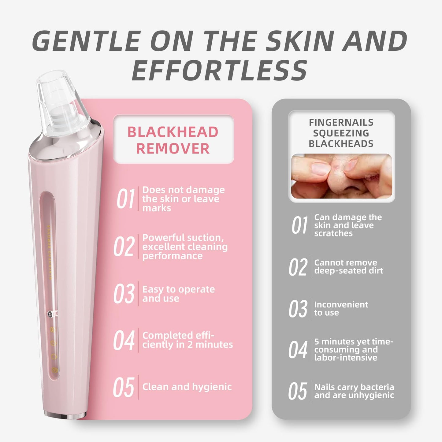 Blackhead Remover Pore Vacuum, Face Cleaner Extractor, 4 Suction Heads & 3 Adjustable Modes, USB Charging Interface, Blackhead Vacuum Kit for Women&Men(Pink)