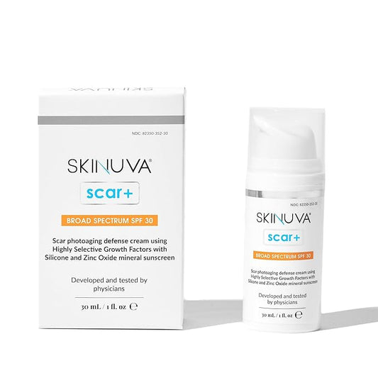 Skinuva® Next Generation Scar+ Cream - Advanced Silicone Scar Cream Matrix +SPF 30 Formulated with Growth Factors & Helps Reduce the Appearance of Scars (1 oz)