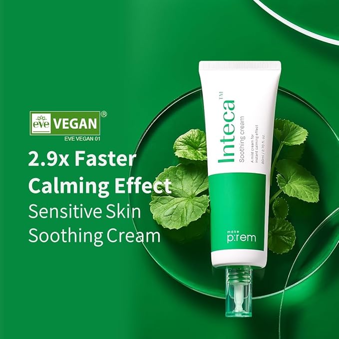 MAKE P:REM INTECA Soothing Cream, 2.9x Faster Absorbing & Calming Effect for Acne Prone Skin, Advanced CICA for Sensitive Skin, EVE VEGAN, Korean Skin Care, 2.70 fl.oz., 80ml