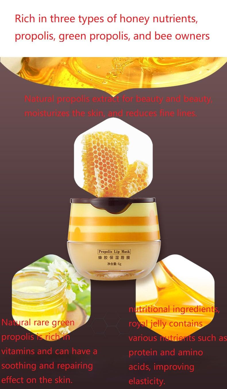 2 Pcs Bee Lip Balm Honey Pot, Honey & Strawberry Lip Mask Overnight Moisturizing Scrub Exfoliator Reduces Lip Lines Prevention Dry and Cracked. (Honey & Strawberry)