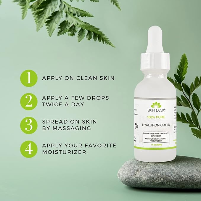 SKIN DEVA 100% Pure Hyaluronic Acid Serum For Face 1 oz of Discoloration Correcting Serum Anti Aging Anti Wrinkle Acid Locks in Essential Moisture Keeps Skin Hydrated Facial Serums For All Skin Types