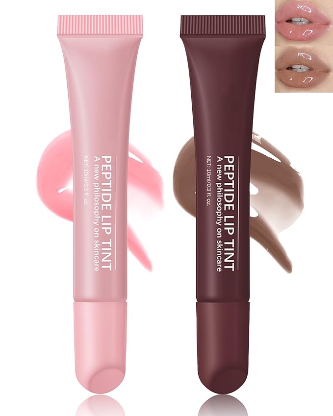 Tinted Lip Balm-2Pcs Pink Brown Peptide Gloss,Thanksgiving