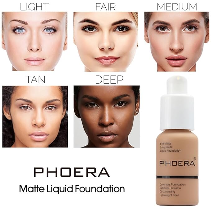 2 Pack PHOERA Foundation 101 Porcelain Makeup,Full Coverage