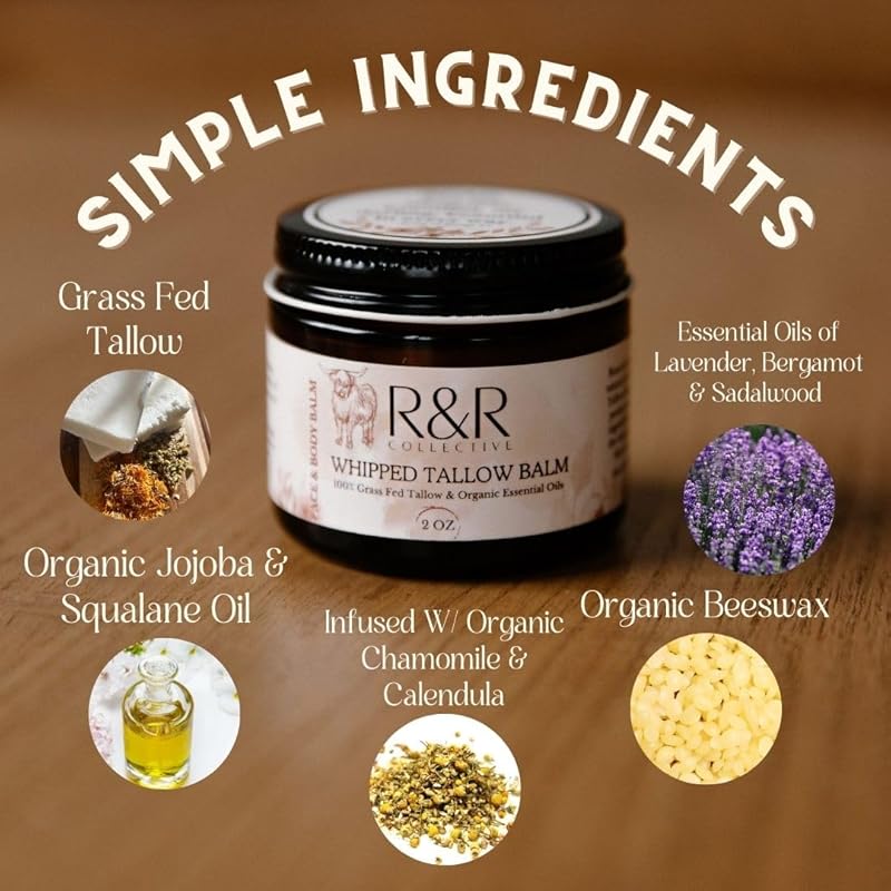 Handmade Tallow Balm (Wildflower)- 100% Grass Fed Beef Tallow for Skin Care- 100% Natural Whipped Tallow Balm -Original Wildflower Scent -Sensitive & Dry Skin, Eczema, Psoriasis- 2 FL. oz