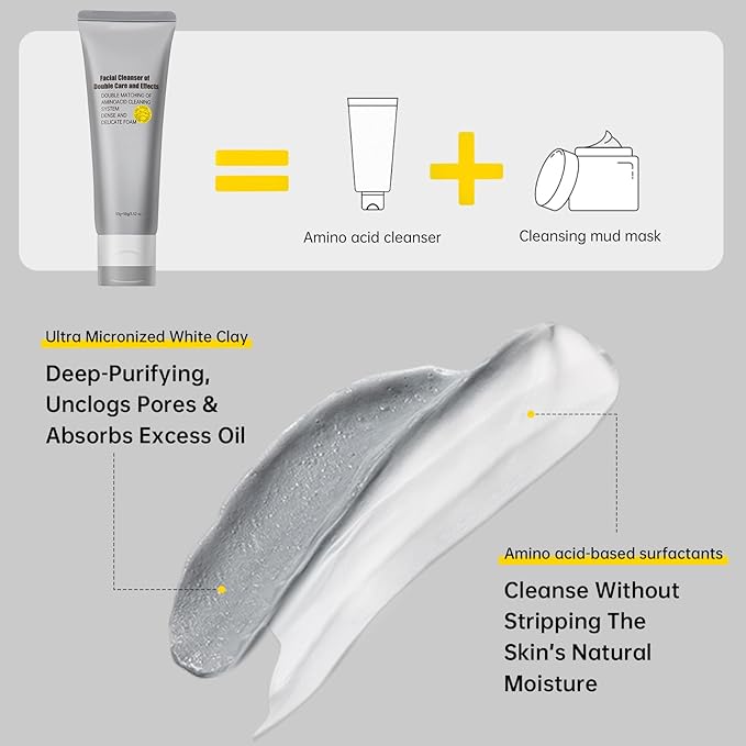 Gentle Exfoliating Face Wash for Deep Pore Cleanser and Blackhead Removal, Facial Cleanser for Oily Skin & Sensitive Skin, Double Cleansing Daily Facial Wash with Hyaluronic Acid + Glycerin, 2 Pack