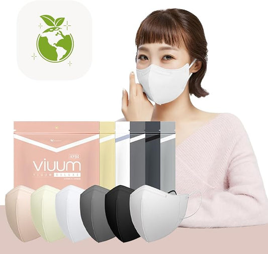 HOMSSEM [25pcs] VIUUM Deluxe Korean Face Color Mask– Soft and Durable Korea Face Mask for Adults –2D 4-Layer Filter 6Color (White-Medium)