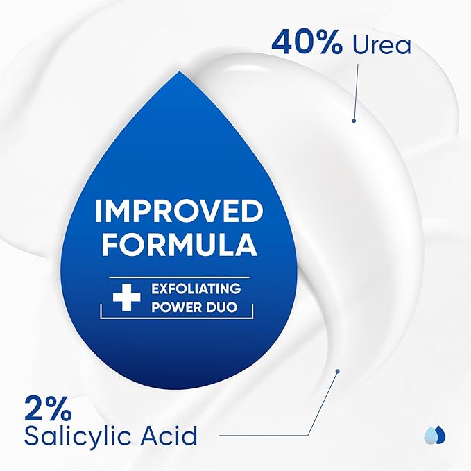 Urea Cream 40 Percent Plus 2% Salicylic Acid, 40% Urea Cream for Feet Maximum Strength, Foot Cream for Dry Cracked Feet, Heels, Knees, Hands & Elbows, Intensive Repair & Moisture, 5.29 oz