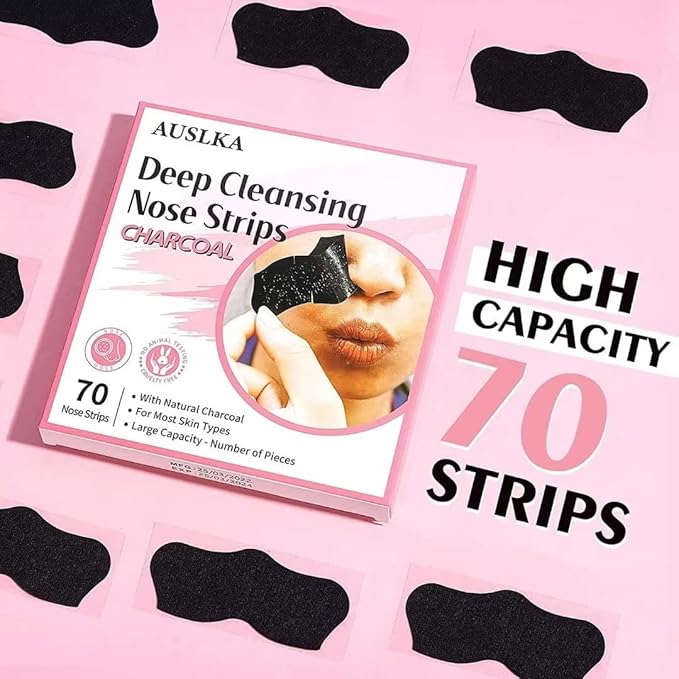 AUSLKA Blackhead Pore Strips,(70 Counts) Blackhead Remover-Deep Cleansing Charcoal Strips - Black Head Nose Strips -Black Head Remover