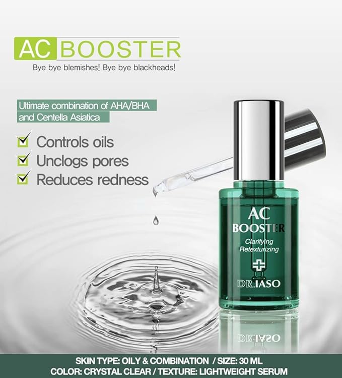Dr. IASO AC BOOSTER | Skin Concerns About Clogged Pores and Blackheads, Treat Acne-Prone Skin, Soothes and Clarifies Troubled Skin, Korean Skin Care, 2.47oz