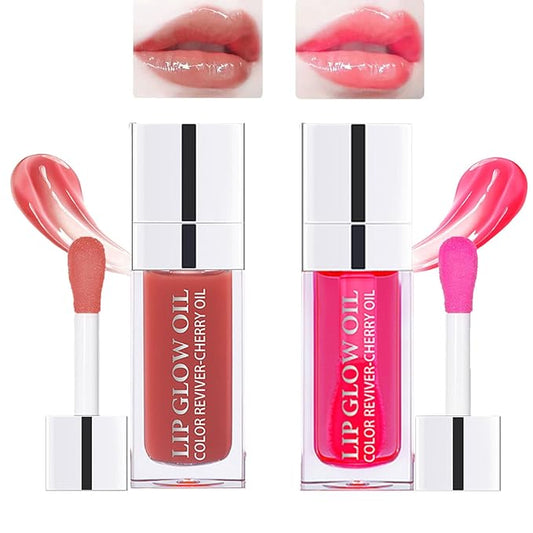 2 Colors Hydrating Lip Glow Oil, Moisturizing plumping Hydrating