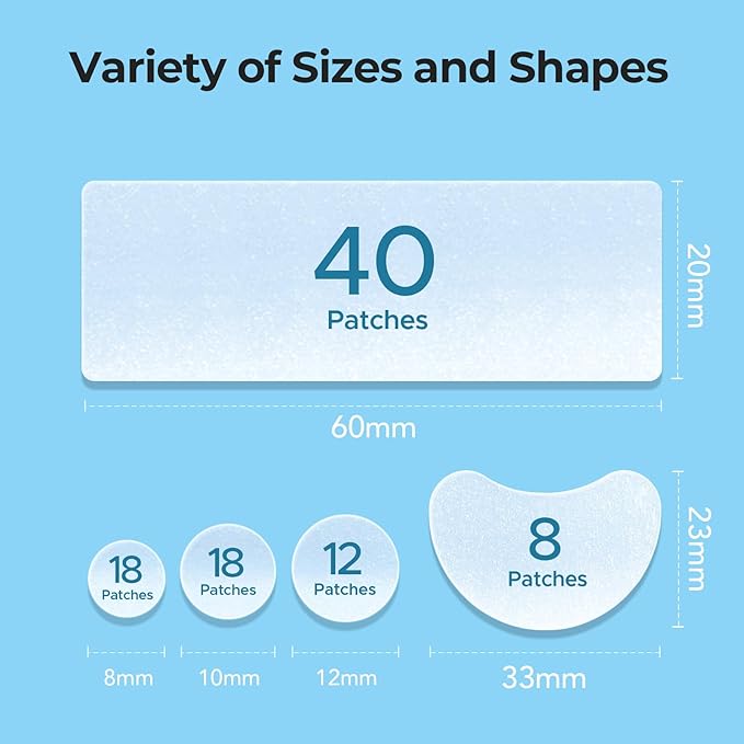 TKTK Large Pimple Patches for Face, XL Acne Patches 60 x 20 mm, Big Hydrocolloid Bandages for Body, Forehead, Chin, Neck Zit Breakouts, Hydrocolloid Patch (Strip, Contoured, Dot 5 Sizes 96 Count)