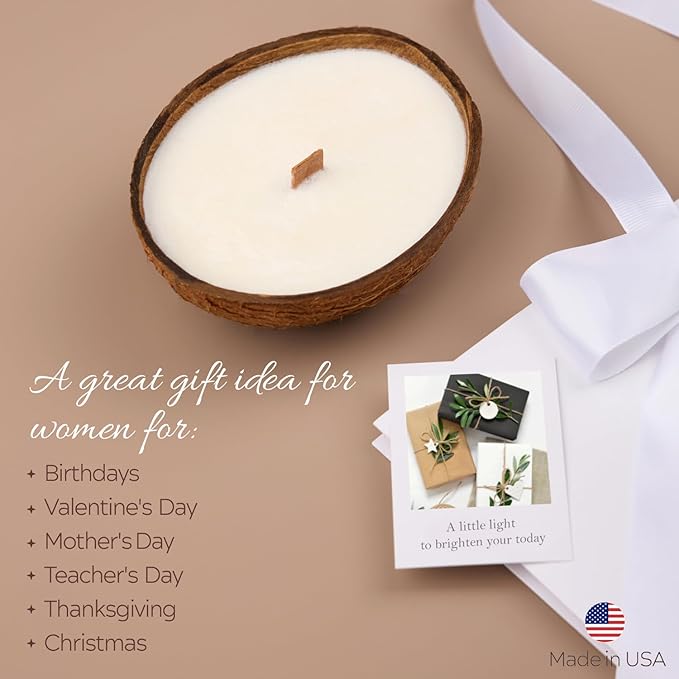 Scented Candle Clearance, Wooden Wick Soy Candles in Coconut Shell Relaxation Gifts for Women, Bath and Body Works Candles for Home Scented, Room Decor Non Toxic