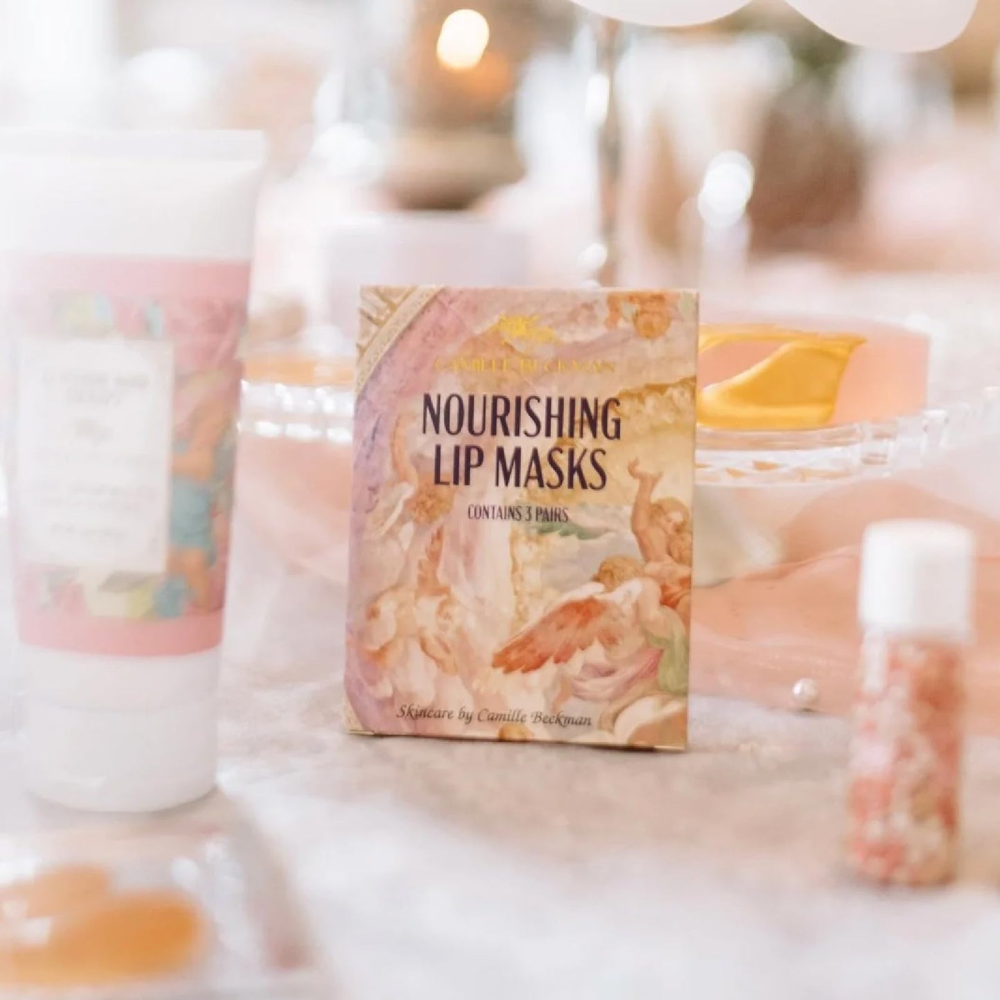 Camille Beckman Nourishing Collagen & Carob Lip Masks, Moisture-Locking Formula with Hyaluronic Acid, Set of 3 Treatments