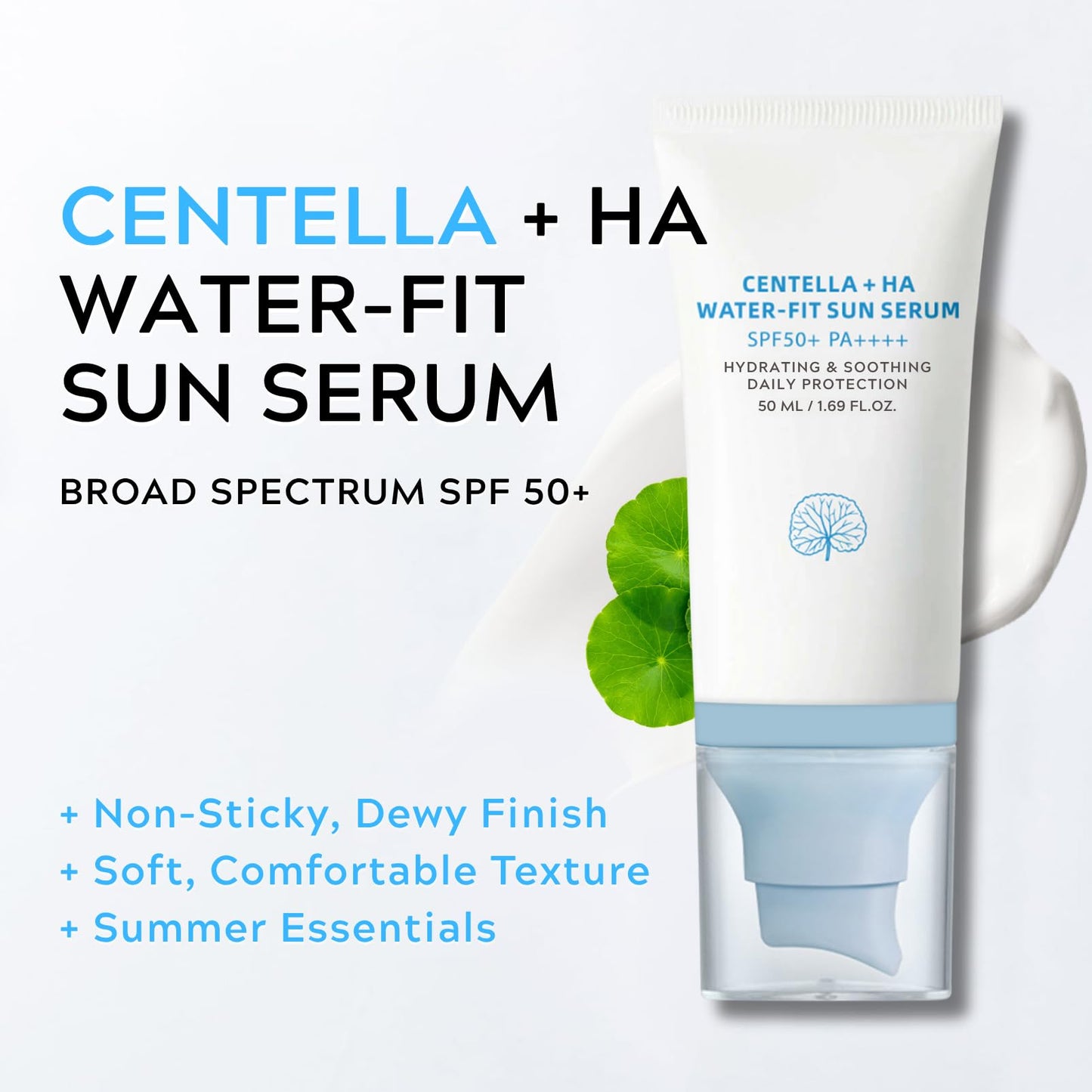 ISHERBIN 𝐶𝑒𝑛𝑡𝑒𝑙𝑙á Sunscreen SPF 50, Hyalu Cica Water-Fit Sun Serum, Face Sun Screen Long-Lasting Protection, Cen-tella Madagascar Sunscreen, NO White Cast - Dry Oily Korean Skincare (Blue 1)