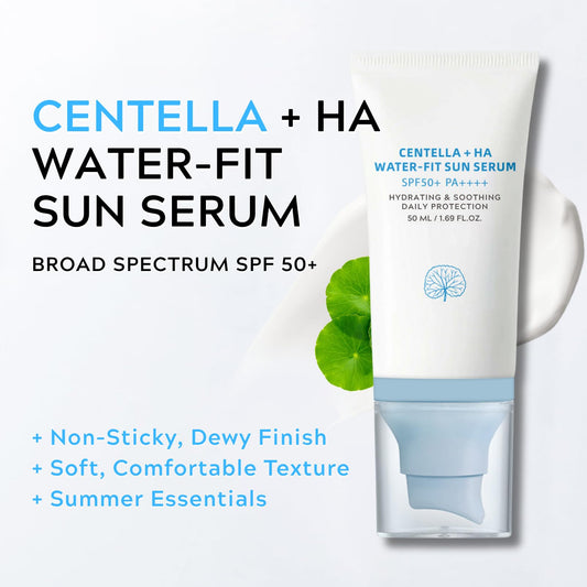 ISHERBIN 𝐶𝑒𝑛𝑡𝑒𝑙𝑙á Sunscreen SPF 50, Hyalu Cica Water-Fit Sun Serum, Face Sun Screen Long-Lasting Protection, Cen-tella Madagascar Sunscreen, NO White Cast - Dry Oily Korean Skincare (Blue 1)