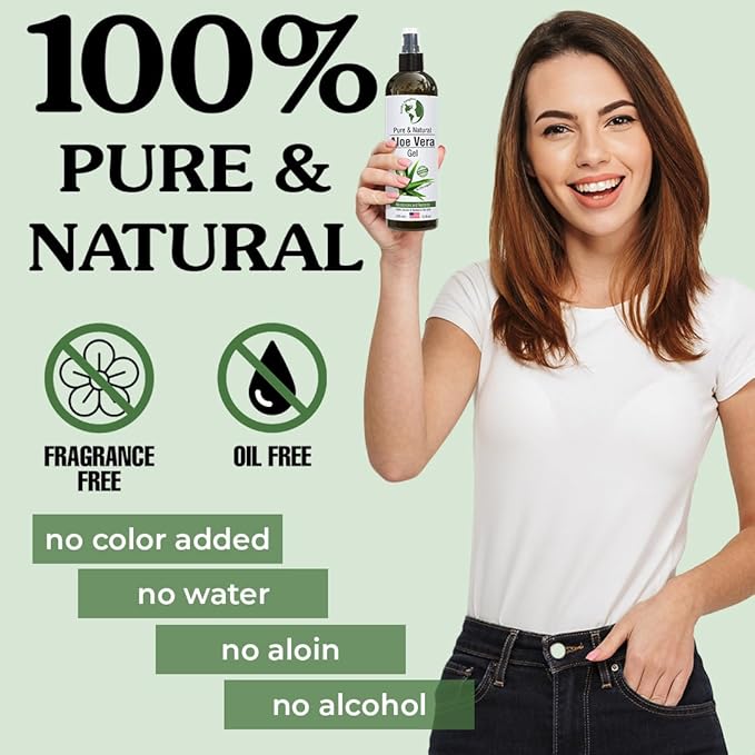 Earth's Daughter Organic Aloe Vera Gel from 100% Pure and Natural Cold Pressed Aloe – Moisturizes - Great for Face - Hair- Sunburn - Aftershave - Bug Bites - 12 oz.
