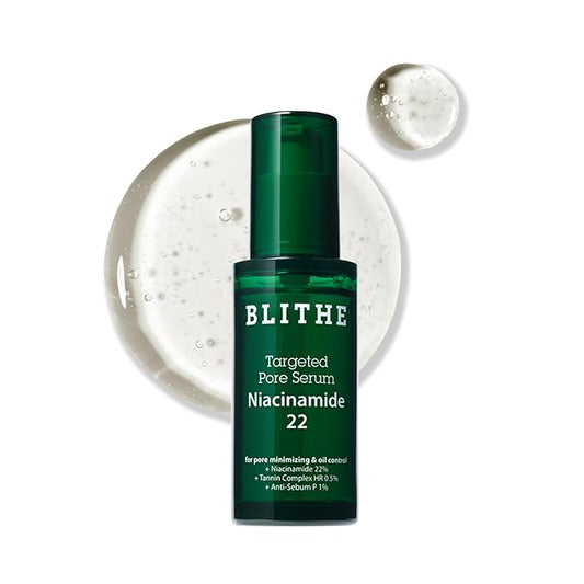 BLITHE Targeted Pore Serum with 22% Niacinamide for Oil Control, Pore Minimizer for Face, Korean Skin Care – 1 fl oz