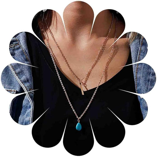 Boho Teardrop Turquoise Neckalce Layered Turquoise