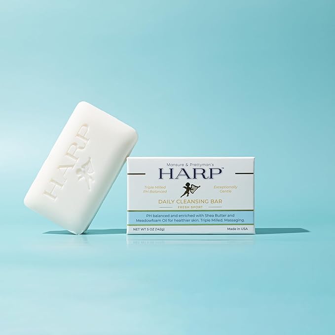 HARP pH-Balanced (5.0-6.0) Body Wash Bar - Exceptionally Gentle For Dry or Sensitive Skin + Shea Butter + Borage oil | Non-Comedogenic | Soap-Free, Lye-Free. FRESH SPORT FRAGRANCE