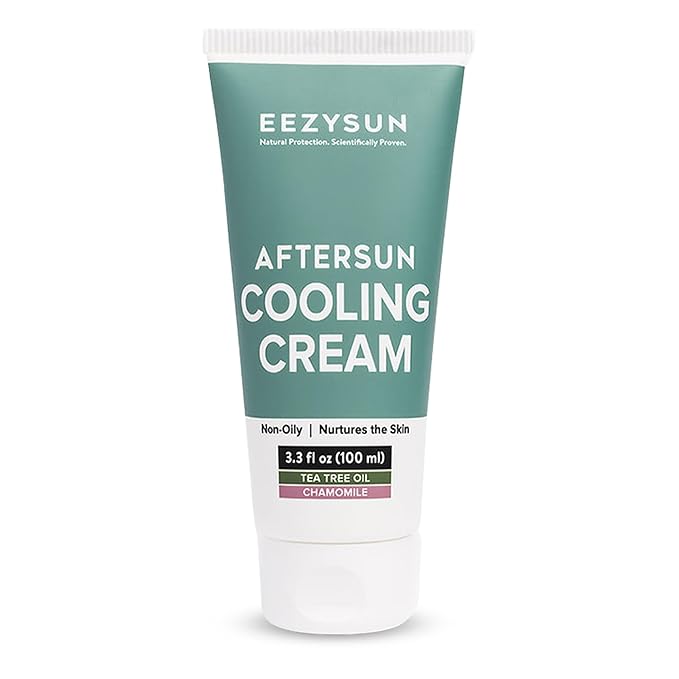 AfterSun Cooling Cream | Vegan AfterSun Care with Aloe Vera, Tea Tree Oil, & Chamomile to Soothe, Hydrate, & Repair Sunburn | Dermatologically Tested 3.3 FL OZ
