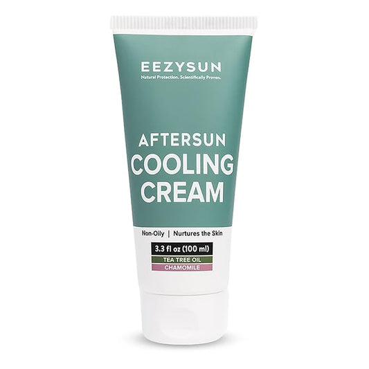 AfterSun Cooling Cream | Vegan AfterSun Care with Aloe Vera, Tea Tree Oil, & Chamomile to Soothe, Hydrate, & Repair Sunburn | Dermatologically Tested 3.3 FL OZ