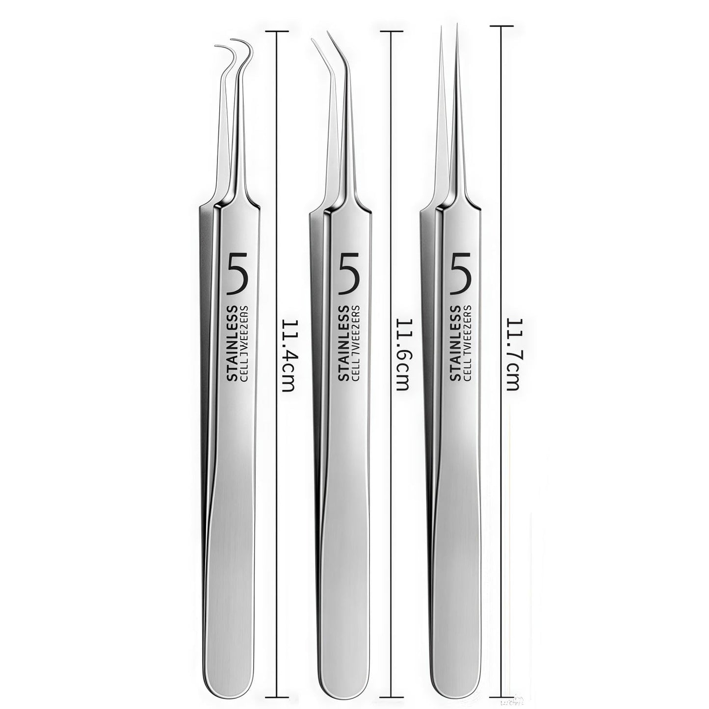 3 Pcs Silver Professional Blackhead Tweezer,Extractor Acne Removal, Professional Facial Blackhead Remover Tweezers Precision Extractor Acne Removal Kit Pimple Popper Tool
