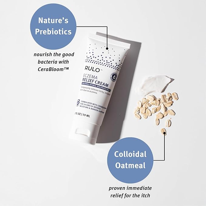 RULO Eczema Relief Cream | Clinical-Strength Itch Relief & Dermatitis Treatment for Adults, Baby and Kids | Advanced Eczema Therapy and Skin Barrier Repair, Colloidal Oatmeal for Itchy Skin | 2 Fl Oz