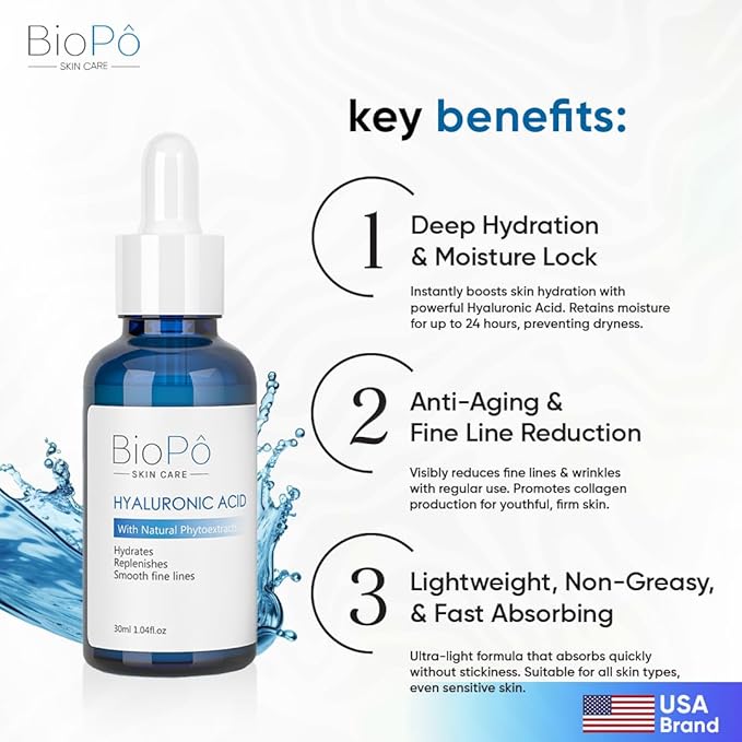 Hyaluronic Acid Serum 30 ml - Hydrating and Anti-Aging, Smooths Fine Lines, Replenishes Skin, Pure Hyaluronic Acid for Face & Skin - Suitable All Skin Types - Made in USA