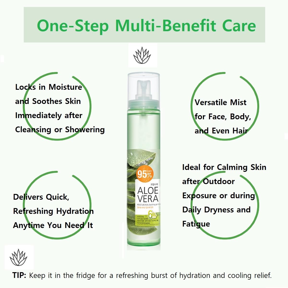 jNE California Grown Aloe Vera Soothing Gel Water | 4.23 Fl oz | 95% Pure | All-in-One for Face, Body, Hand, Hair | Korean Skin Care