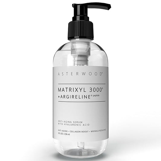 Asterwood Matrixyl 3000 + Argireline Serum with Hyaluronic Acid - Anti-Aging, Wrinkle Reducing, Collagen Boosting - Fragrance-Free - 8 Fl Oz
