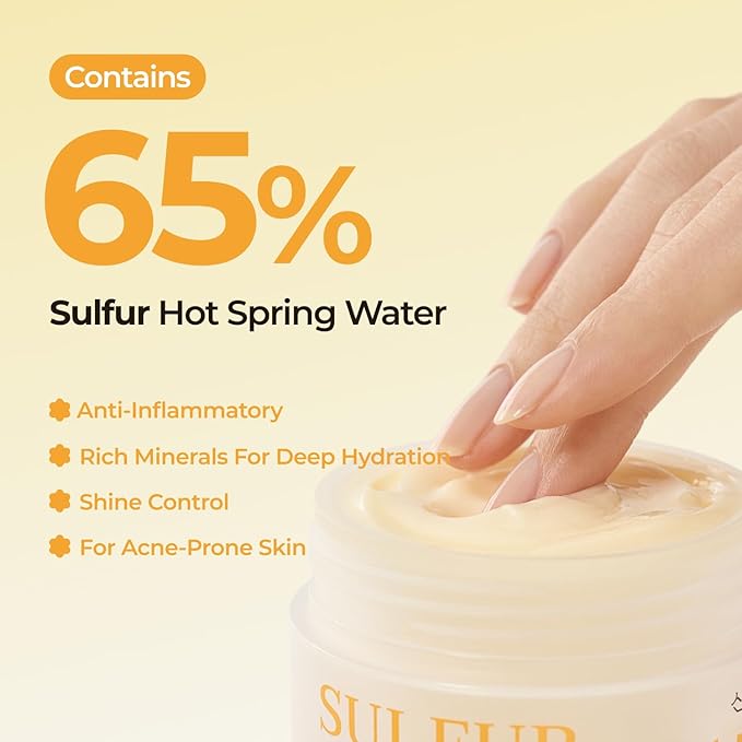 Sulfur Hot Spring Water 65% Repair Cream, Daily Face Cream Moisturizer for Dry Skin, Acne-prone, Sensitive Skin, Korean Skin Care (1.69 fl.oz. 50ml)