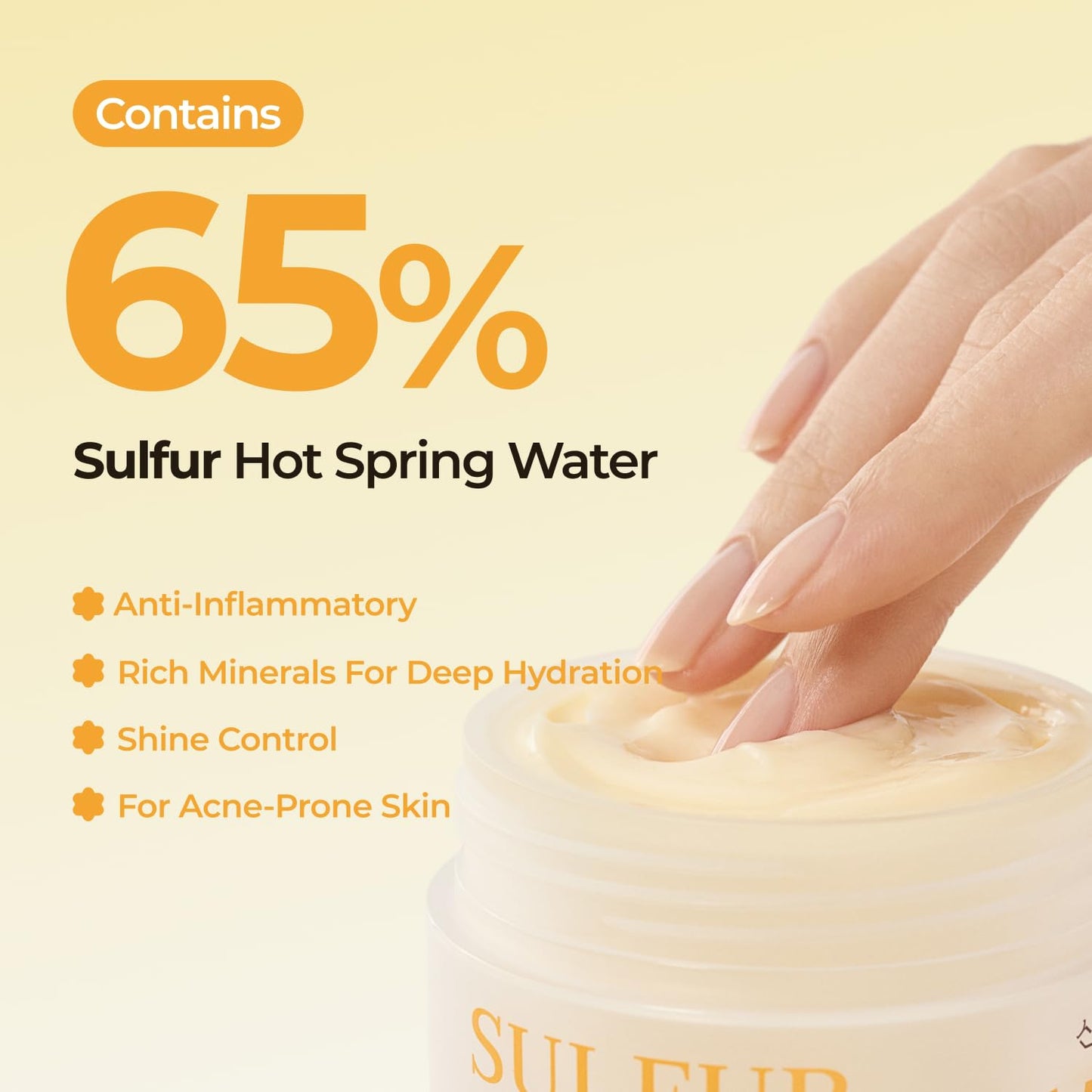 SINSURU Sulfur Hot Spring Water 65% Repair Cream, Daily Face Cream Moisturizer for Dry Skin, Acne-prone, Sensitive Skin, Korean Skin Care (1.69 fl.oz. 50ml)