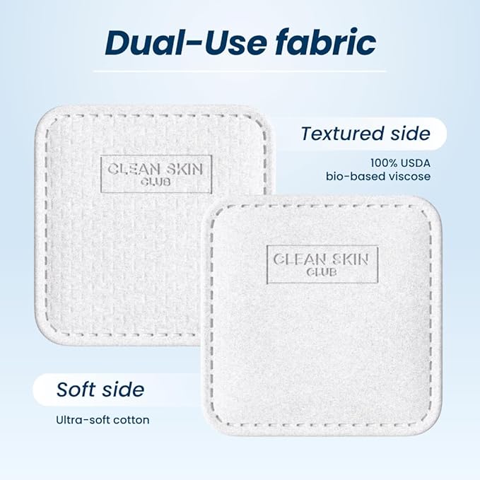 Clean Skin Club Clean² Pads 2.0 [New & Improved Edges] Guaranteed Not to Shed & Tear Face Pads, Unique Triple Layers, Textured & Ultra Soft Side, Organic Disposable Cotton, Pair with Makeup Remover