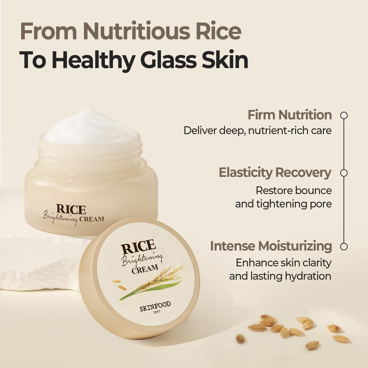SKINFOOD Rice Skincare Set – Brightening & Hydrating Trio with Rice Daily Toner Pads, Rice Serum, and Rice Cream for Smooth, Glowing Skin
